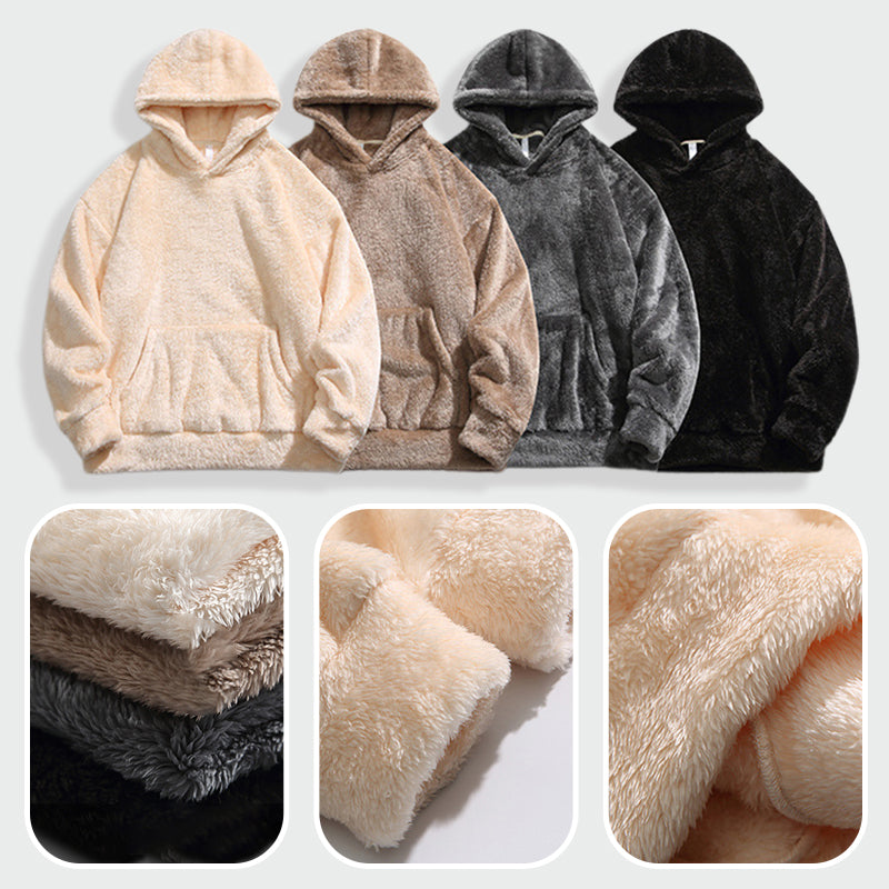 Men's Solid Color Thickened Loose Fuzzy Hooded Sweatshirt-8