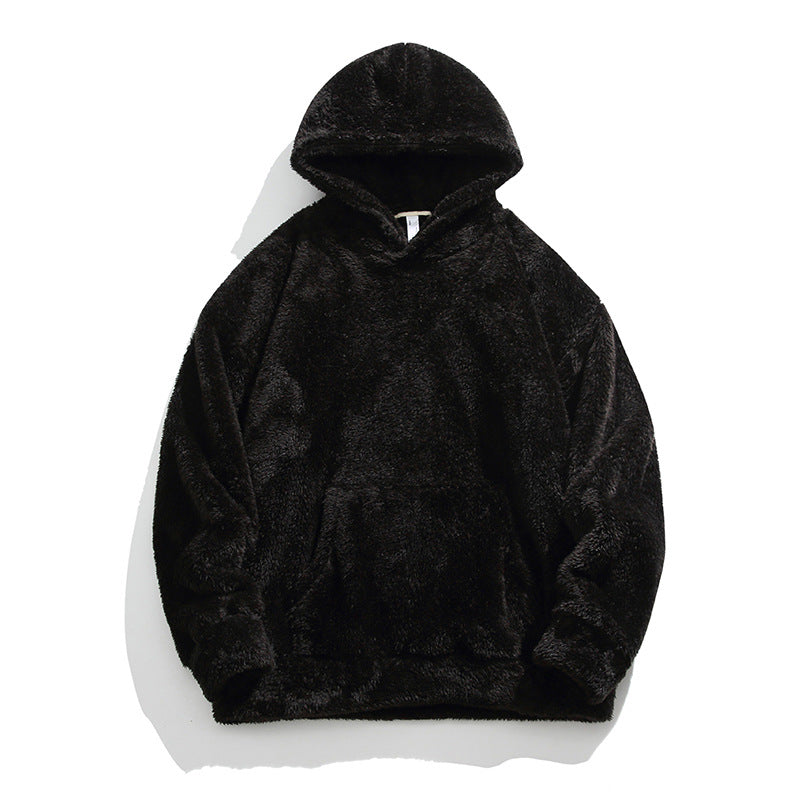 Men's Solid Color Thickened Loose Fuzzy Hooded Sweatshirt-11