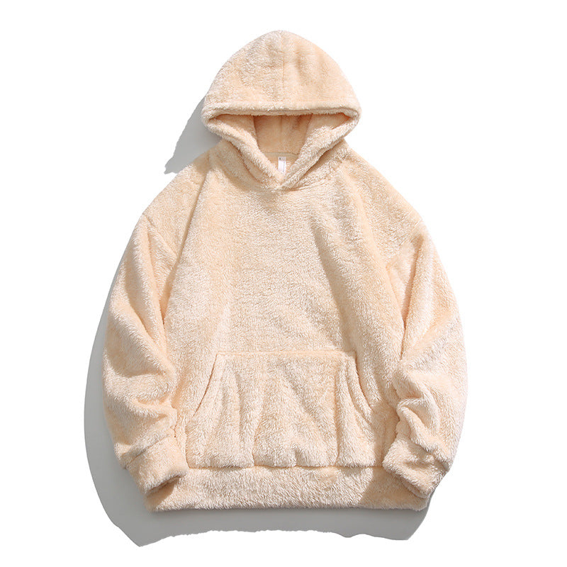 Men's Solid Color Thickened Loose Fuzzy Hooded Sweatshirt-13
