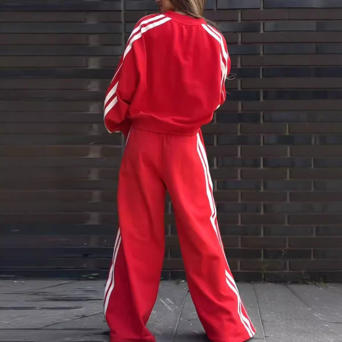 V-Neck Sweatshirt & Wide-Leg Pants 2-Piece Set-2