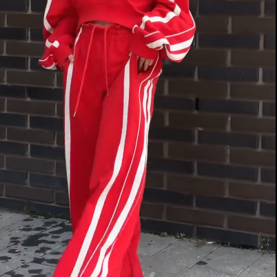 V-Neck Sweatshirt & Wide-Leg Pants 2-Piece Set-3