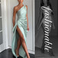 Satin One Shoulder Drape Slit Maxi Dress-4
