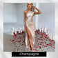 Satin One Shoulder Drape Slit Maxi Dress-8