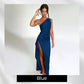 Satin One Shoulder Drape Slit Maxi Dress-11
