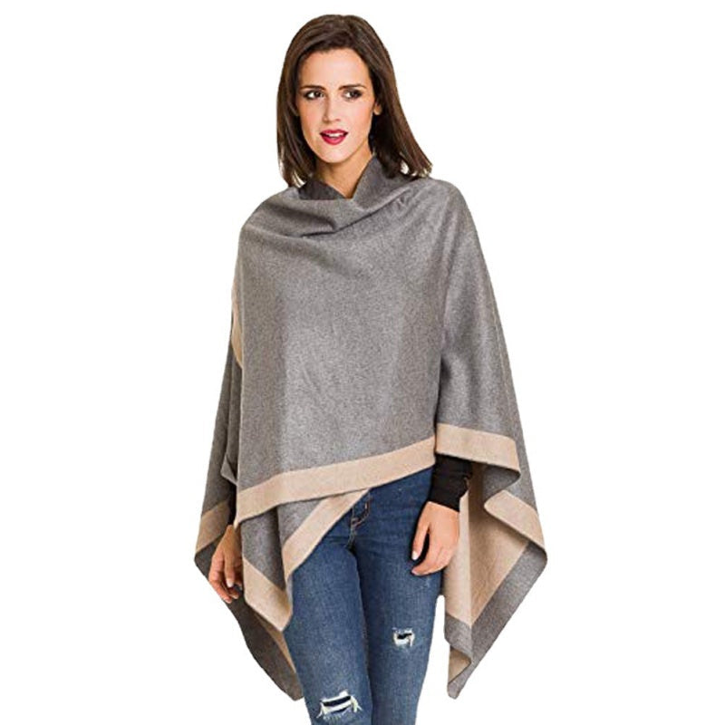 ✨New Arrival✨Women's Elegant Color Block Poncho Wrap for Fall & Winter-1