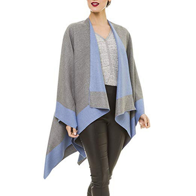 ✨New Arrival✨Women's Elegant Color Block Poncho Wrap for Fall & Winter-3
