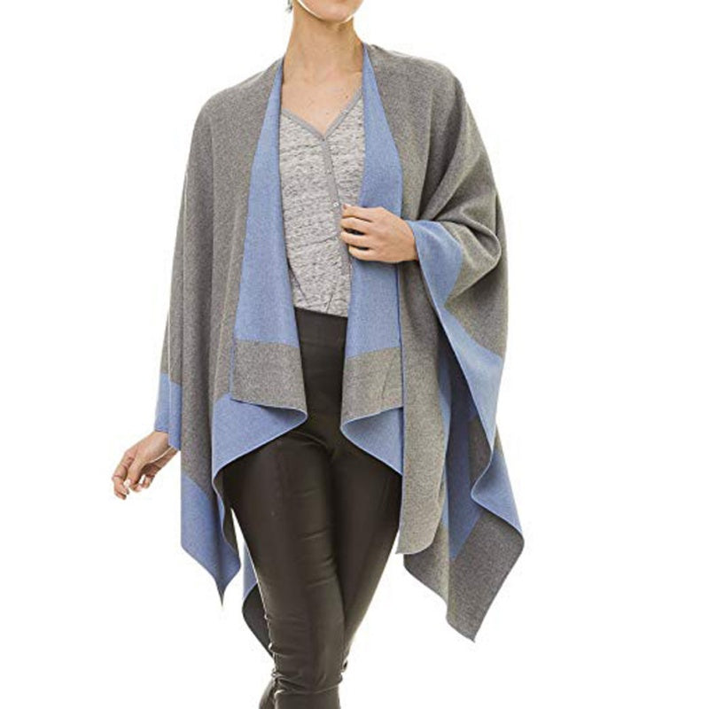 ✨New Arrival✨Women's Elegant Color Block Poncho Wrap for Fall & Winter-4