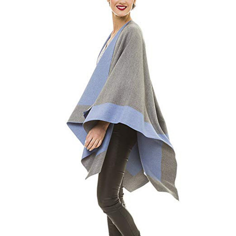 ✨New Arrival✨Women's Elegant Color Block Poncho Wrap for Fall & Winter-6