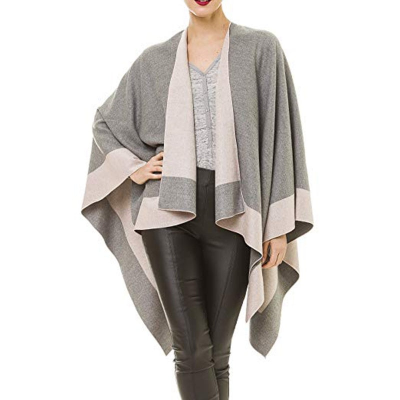 ✨New Arrival✨Women's Elegant Color Block Poncho Wrap for Fall & Winter-7