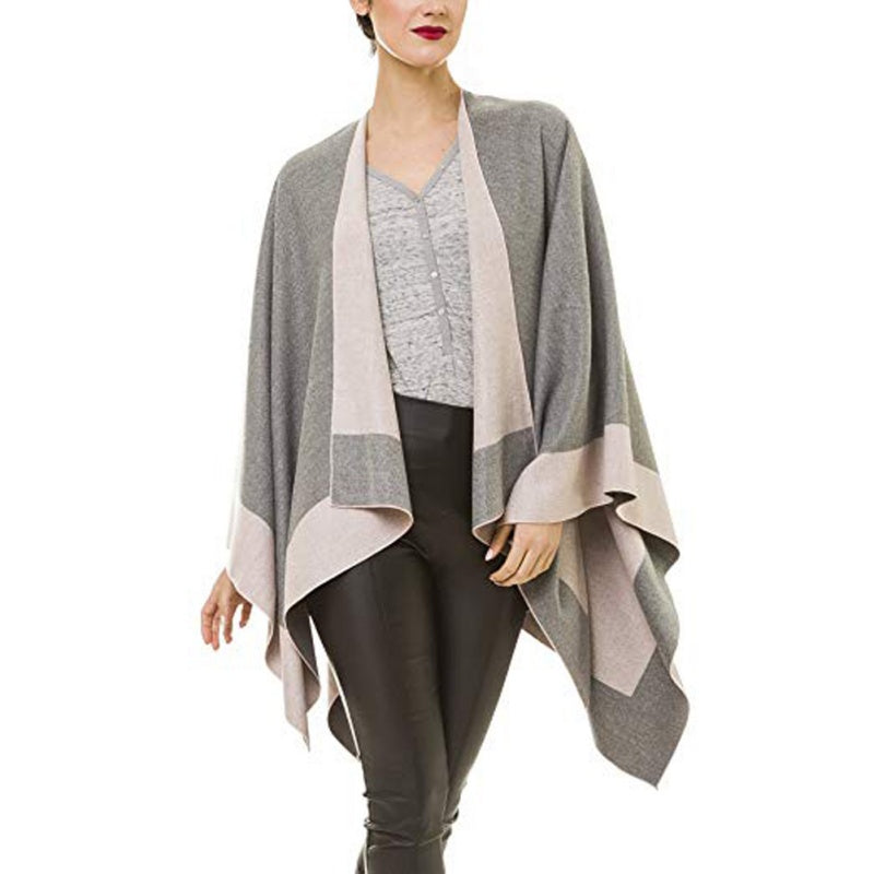 ✨New Arrival✨Women's Elegant Color Block Poncho Wrap for Fall & Winter-8