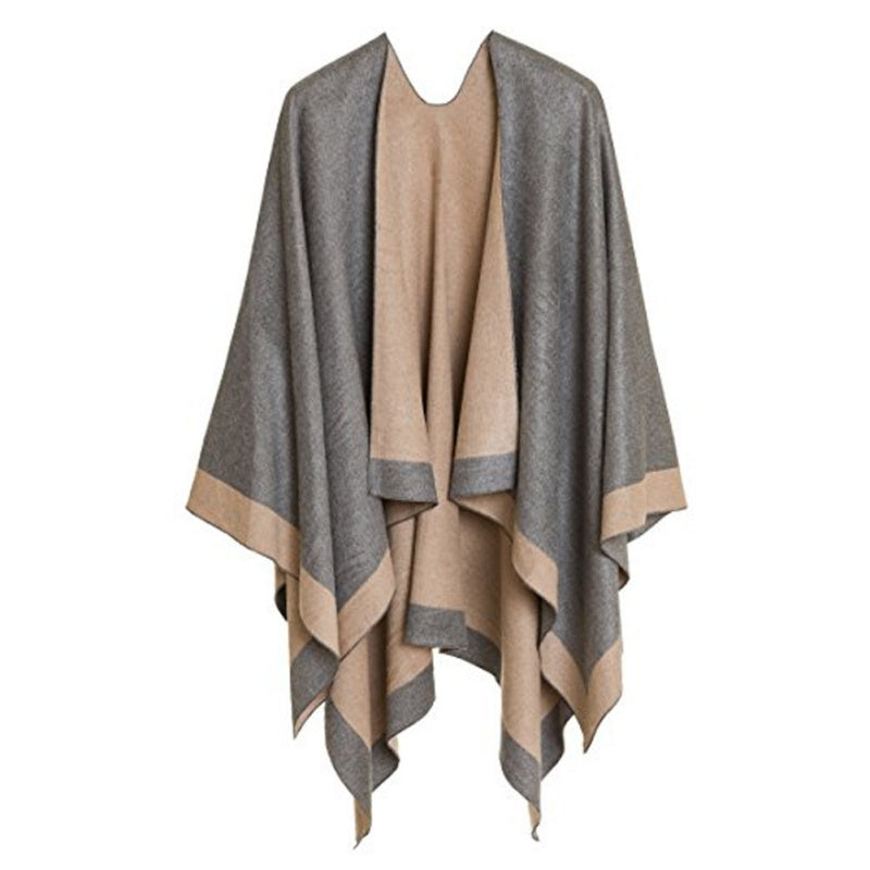✨New Arrival✨Women's Elegant Color Block Poncho Wrap for Fall & Winter-11