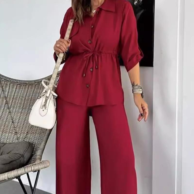 ✨New Arrival✨Button-Down Top & Loose-Fit Pants Set-8