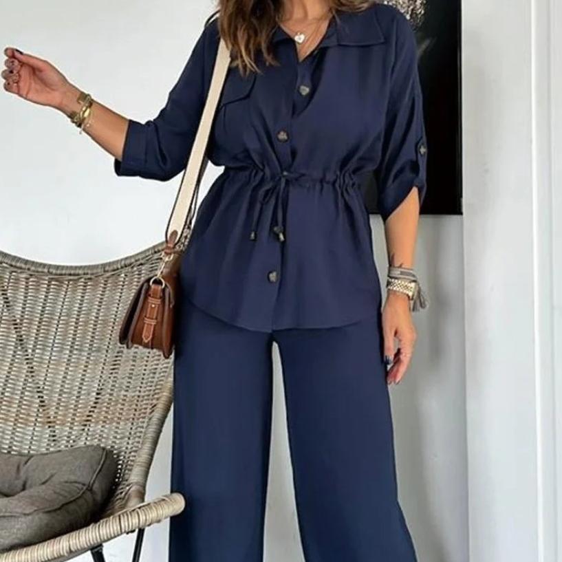 ✨New Arrival✨Button-Down Top & Loose-Fit Pants Set-9