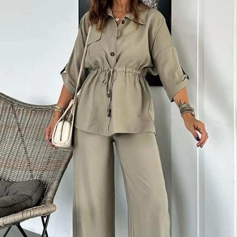 ✨New Arrival✨Button-Down Top & Loose-Fit Pants Set-10