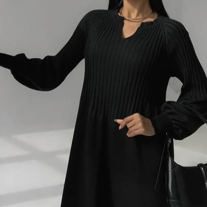 🔥HOT Sale🔥Women's Solid Color Knitted Long-sleeve Maxi Dress-9