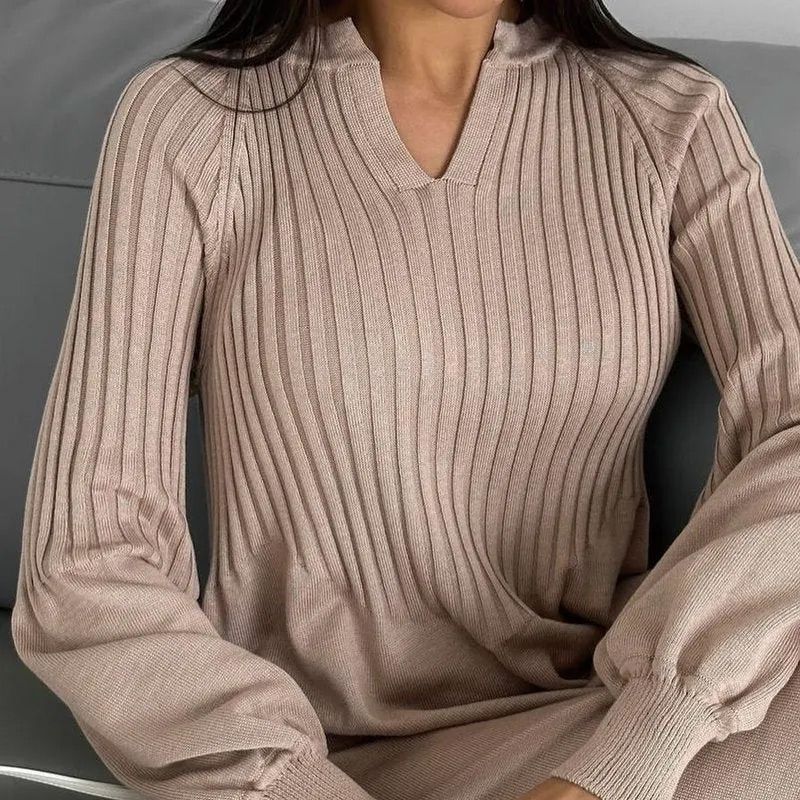 🔥HOT Sale🔥Women's Solid Color Knitted Long-sleeve Maxi Dress-10