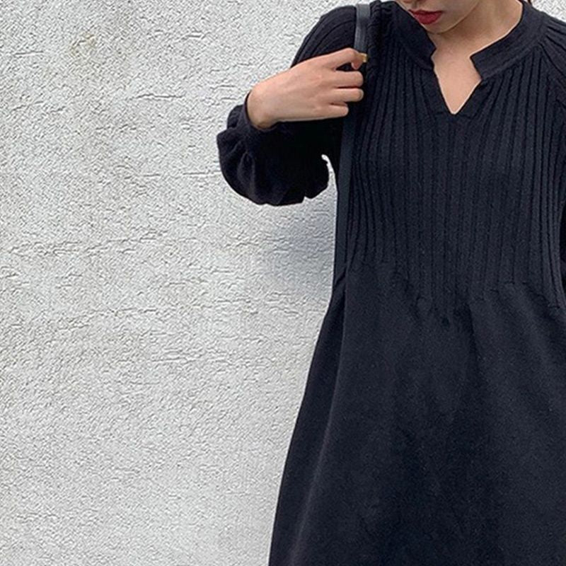 🔥HOT Sale🔥Women's Solid Color Knitted Long-sleeve Maxi Dress-8