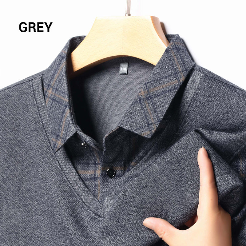 ✨New Arrival✨Men's Faux Two Piece Lapel Long-Sleeve Tops-9