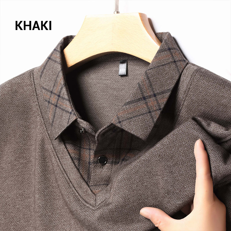 ✨New Arrival✨Men's Faux Two Piece Lapel Long-Sleeve Tops-10