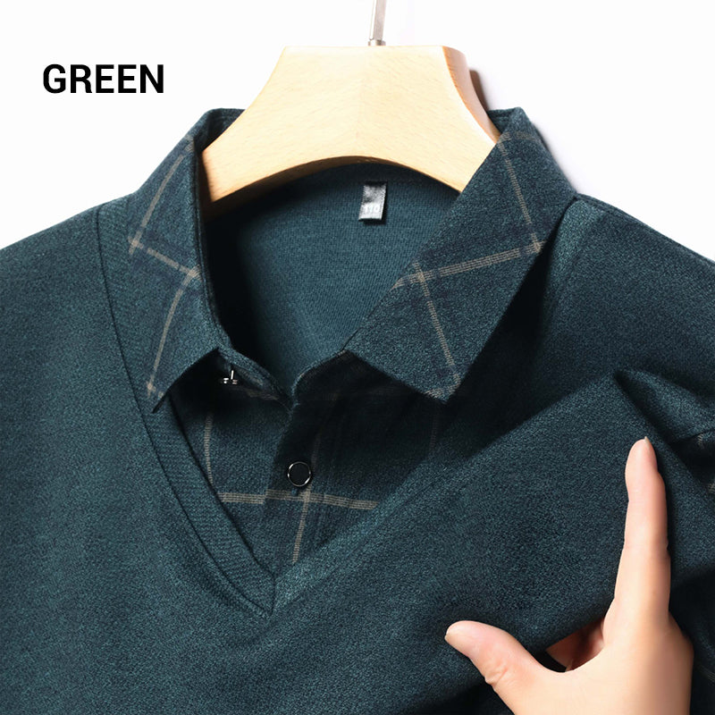 ✨New Arrival✨Men's Faux Two Piece Lapel Long-Sleeve Tops-11