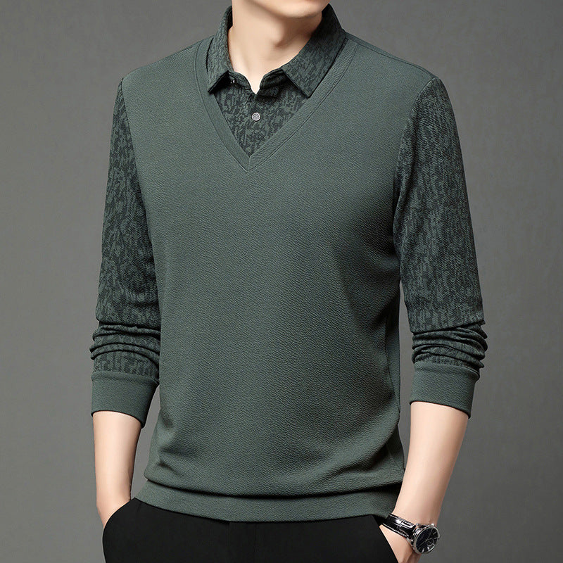 Men's Faux 2-Piece Long Sleeve Shirt-2