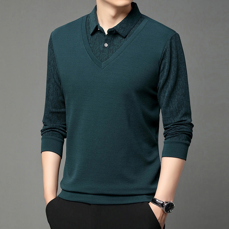 Men's Faux 2-Piece Long Sleeve Shirt-1