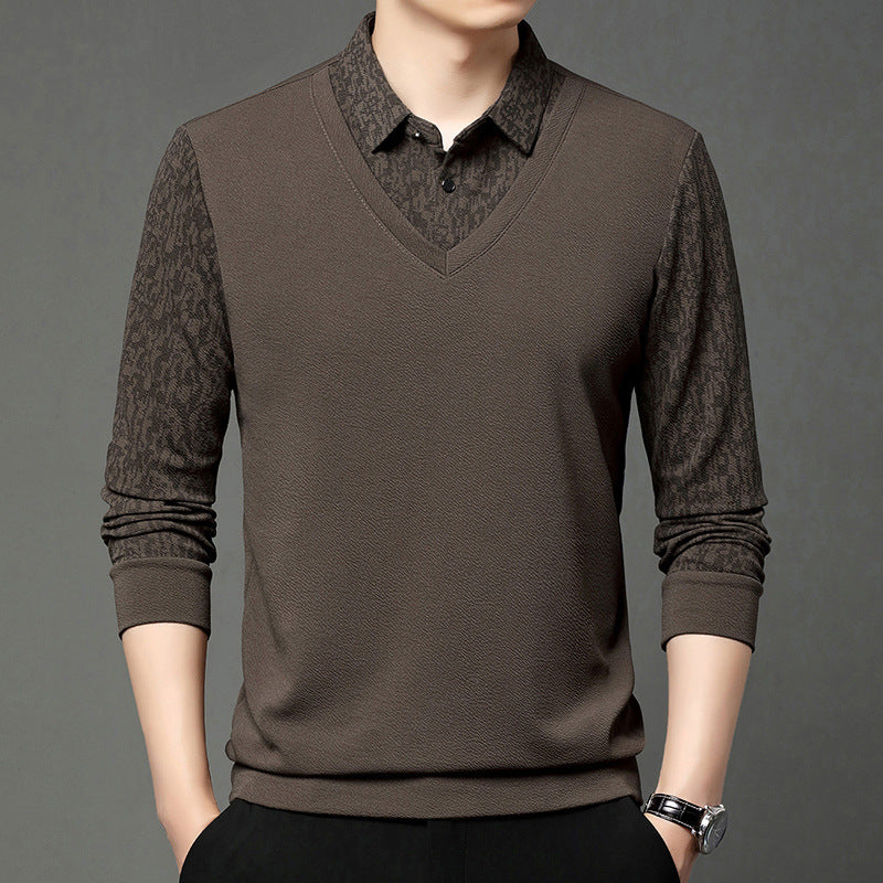 Men's Faux 2-Piece Long Sleeve Shirt-4