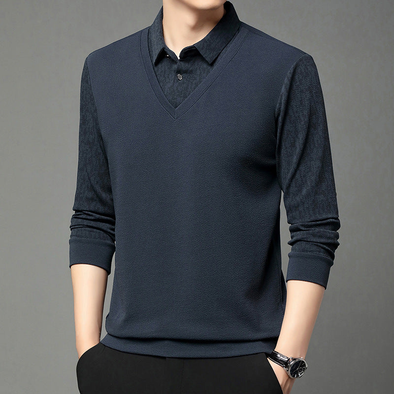Men's Faux 2-Piece Long Sleeve Shirt-3