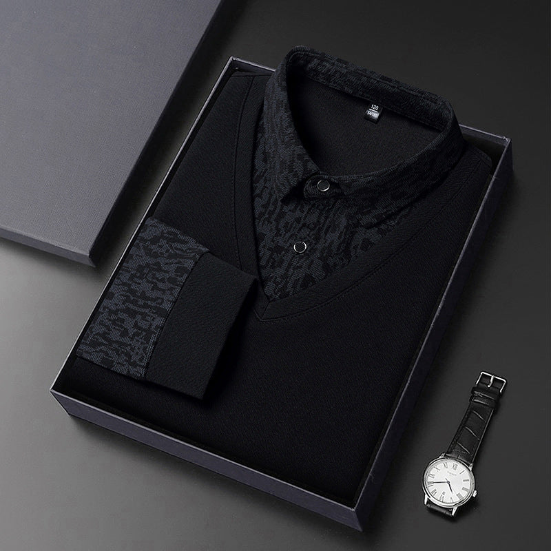 Men's Faux 2-Piece Long Sleeve Shirt-8