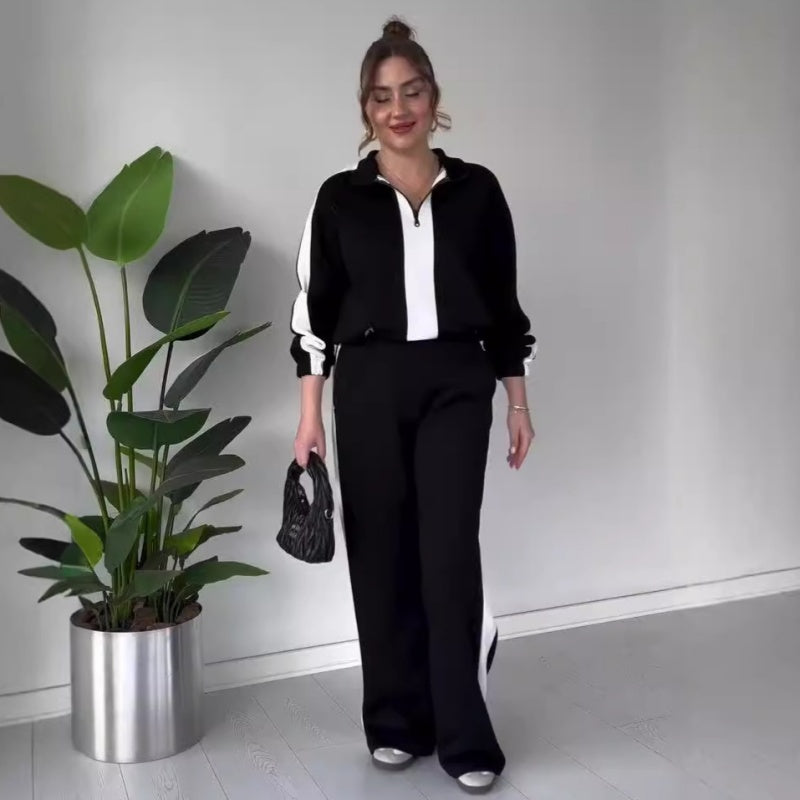 ⏳Limited Sale 51% OFF🌸Women’s Zipper Lapel Tops ＆ Pants 2-Piece Set-3