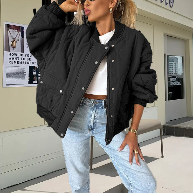 🔥Early Black Friday Sale:51% OFF🔥Solid Color Loose Thick Warm Bomber Jacket-3