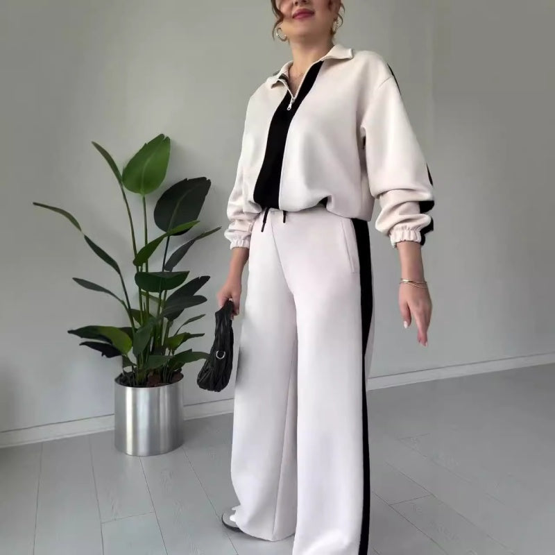 🔥🖤Early Black Friday Sale:50% OFF🔥Women’s Zipper Lapel Tops ＆ Pants 2-Piece Set-2