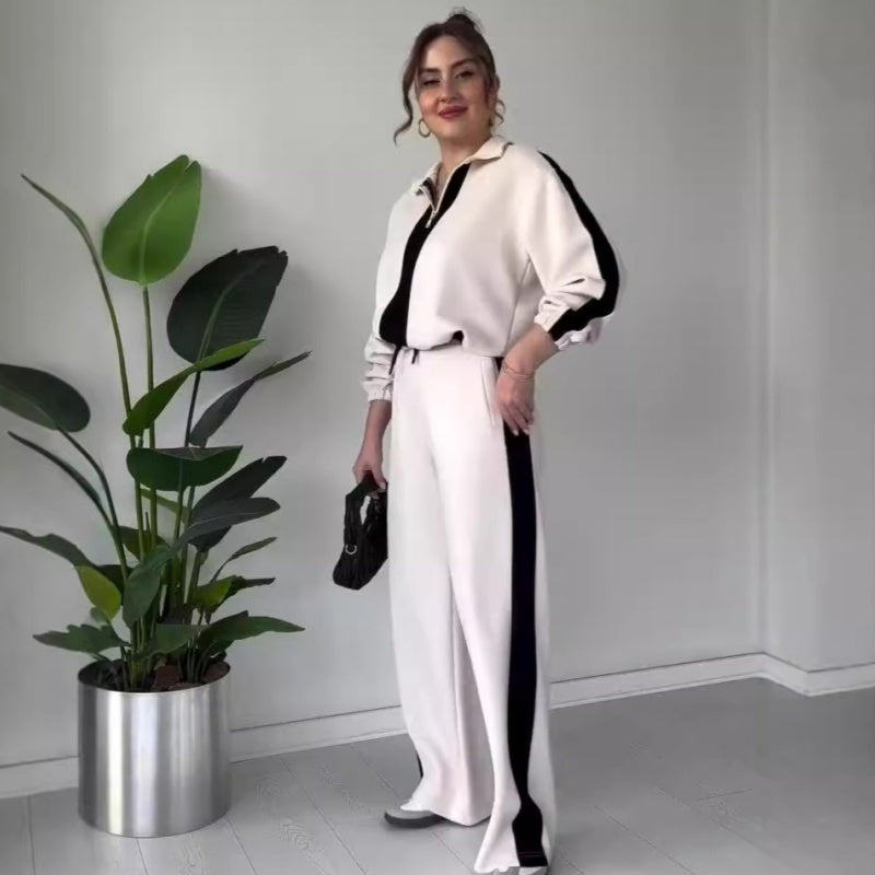 🔥🖤Early Black Friday Sale:50% OFF🔥Women’s Zipper Lapel Tops ＆ Pants 2-Piece Set-1