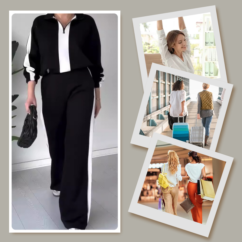 🔥🖤Early Black Friday Sale:50% OFF🔥Women’s Zipper Lapel Tops ＆ Pants 2-Piece Set-6