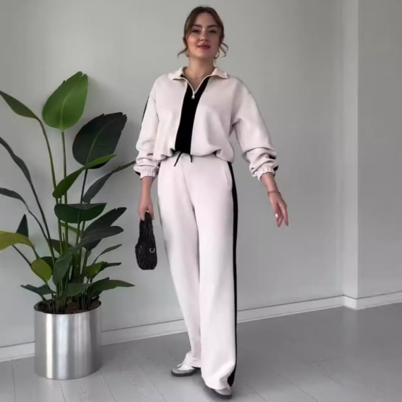 🔥🖤Early Black Friday Sale:50% OFF🔥Women’s Zipper Lapel Tops ＆ Pants 2-Piece Set-9