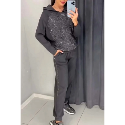 🌸Sweatshirt mit Kapuze und Jogginghose mit Bündchen für Damen, 2-teiliges Set