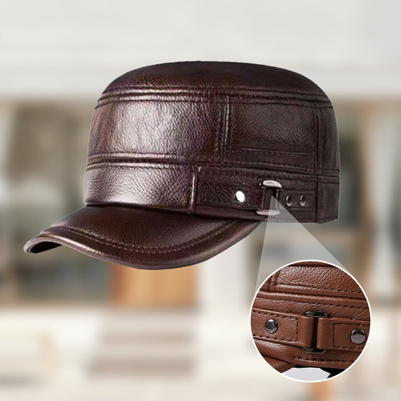 🔥Give the elders a warm winter🍃PU Leather Flat Top Warm Baseball Cap-7