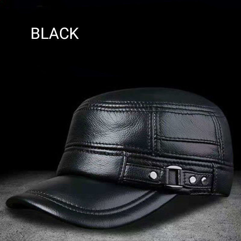 🔥Give the elders a warm winter🍃PU Leather Flat Top Warm Baseball Cap-11