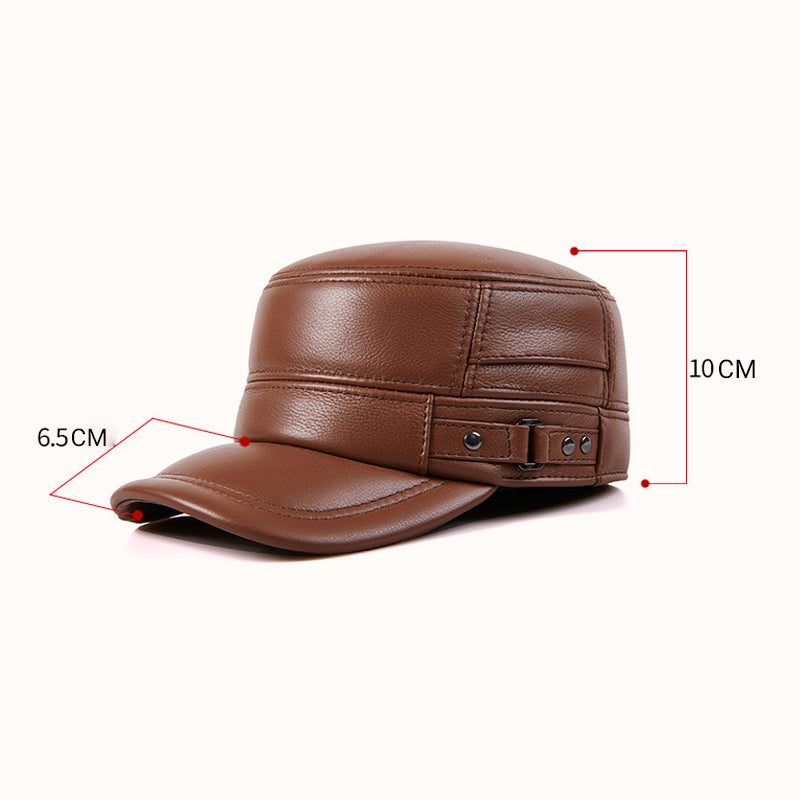 🔥Give the elders a warm winter🍃PU Leather Flat Top Warm Baseball Cap-9