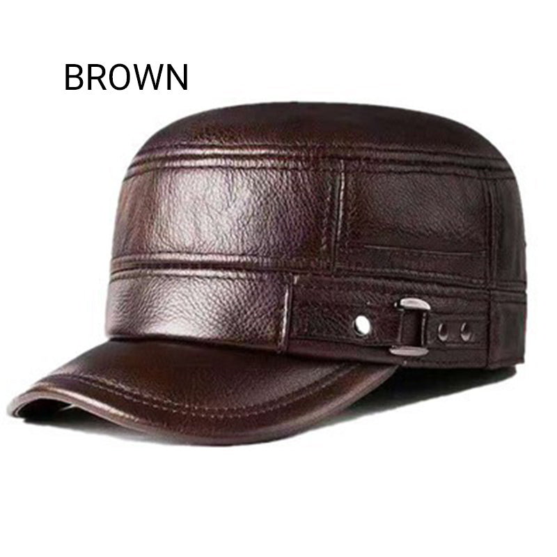 🔥Give the elders a warm winter🍃PU Leather Flat Top Warm Baseball Cap-12