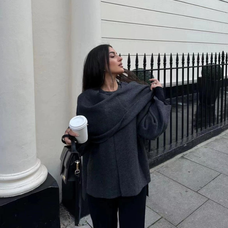 🔥🖤Free Shipping--Early Black Friday Sale:52% OFF🔥Asymmetrical Short Women's Jacket with Scarf-3