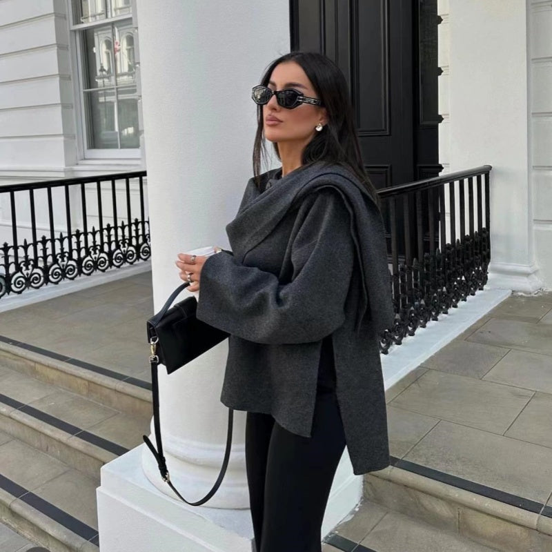 🔥🖤Free Shipping--Early Black Friday Sale:52% OFF🔥Asymmetrical Short Women's Jacket with Scarf-2