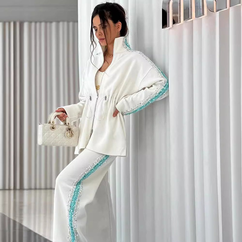 ❄️Winter-Specials❄️Women's Elegant Sequin-Trimmed Top and Wide-Leg Pants (2-piece set)-1