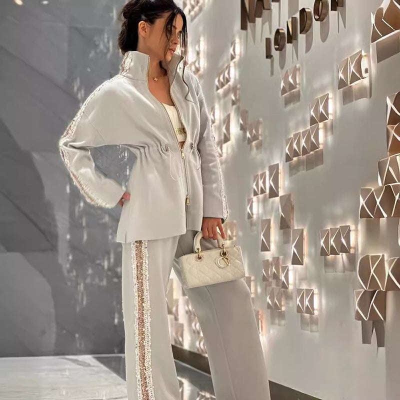 ❄️Winter-Specials❄️Women's Elegant Sequin-Trimmed Top and Wide-Leg Pants (2-piece set)-3