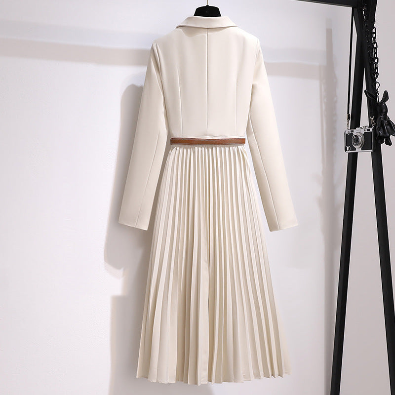 🔥🖤Early Black Friday Sale🔥Asymmetrical Patchwork Pleated Blazer Dress with Belt-3