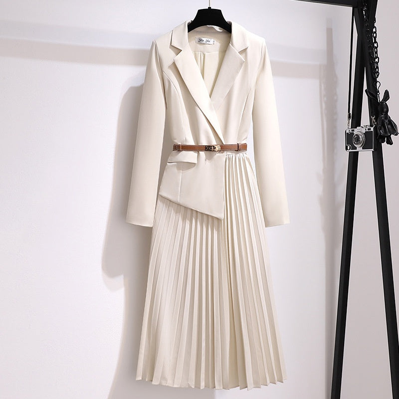 🔥🖤Early Black Friday Sale🔥Asymmetrical Patchwork Pleated Blazer Dress with Belt-10