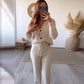 🎊𝑬𝒂𝒓𝒍𝒚 𝑩𝒍𝒂𝒄𝒌 𝑭𝒓𝒊𝒅𝒂𝒚 𝑺𝒂𝒍𝒆-Solid Color V-Neck Slim Knit Pant Suit-1