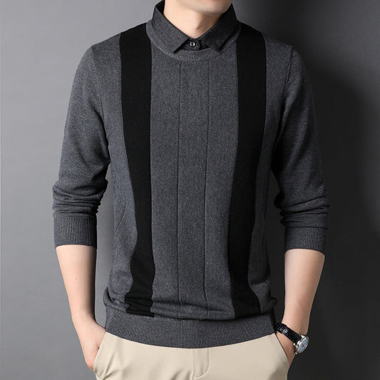 Men's Comfortable Lapel Fake Two-Piece Knit Sweater