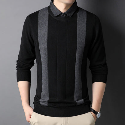 Men's Comfortable Lapel Fake Two-Piece Knit Sweater