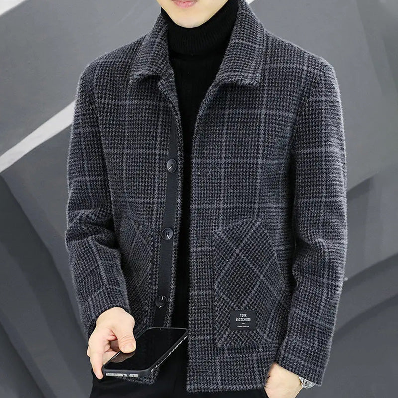 ✨New Arrival✨Men's Fashion Plaid Warm Lapel Jacket-5